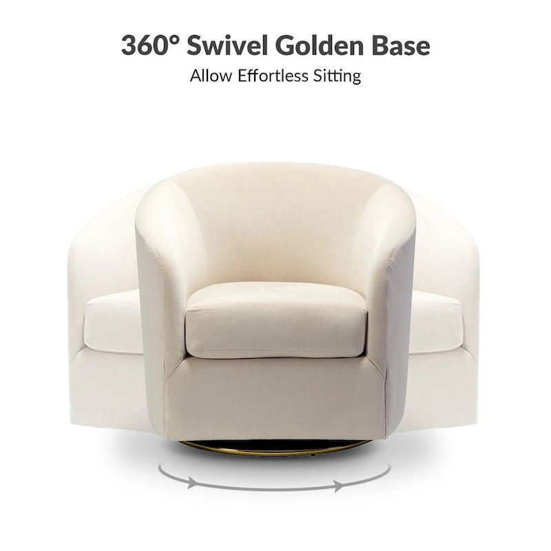 Sage Velvet Curved Swivel Barrel Accent Chair with Gold Metal Base