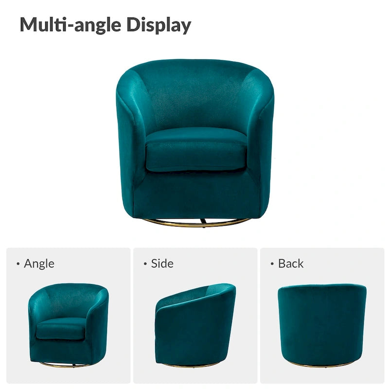 Sage Velvet Curved Swivel Barrel Accent Chair with Gold Metal Base