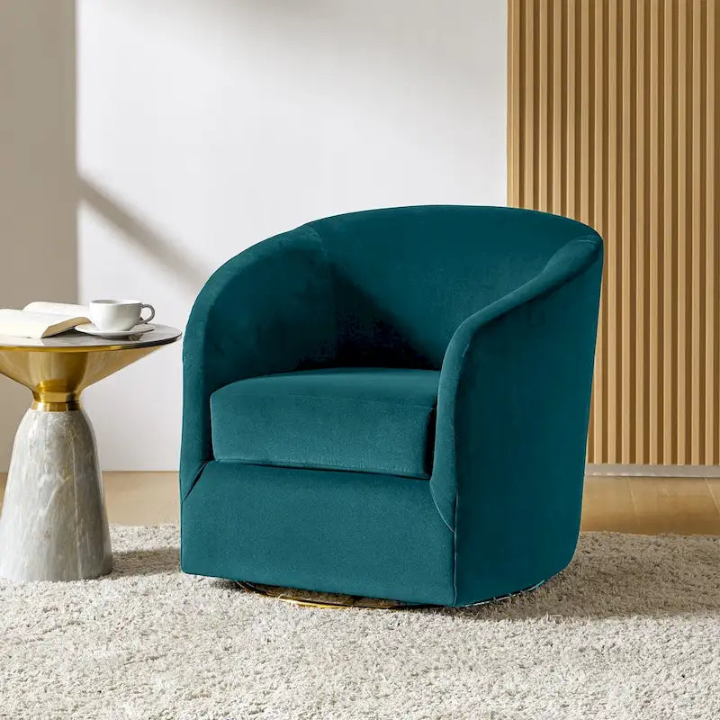 Sage Velvet Curved Swivel Barrel Accent Chair with Gold Metal Base