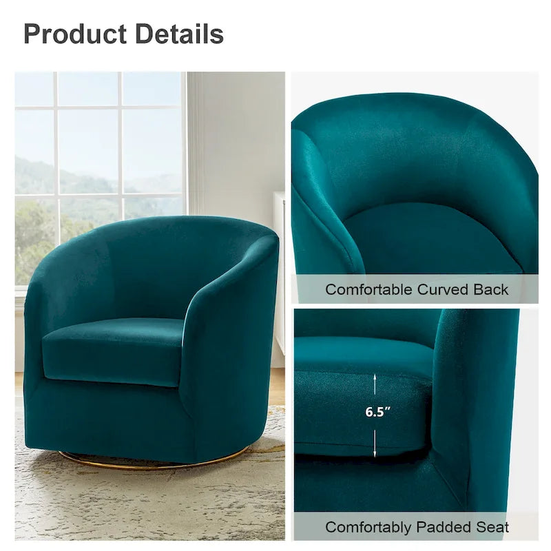 Sage Velvet Curved Swivel Barrel Accent Chair with Gold Metal Base