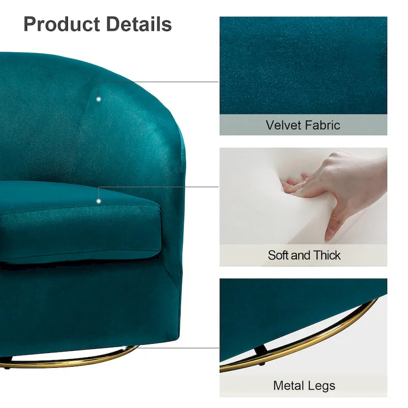 Sage Velvet Curved Swivel Barrel Accent Chair with Gold Metal Base