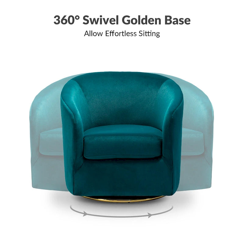 Sage Velvet Curved Swivel Barrel Accent Chair with Gold Metal Base