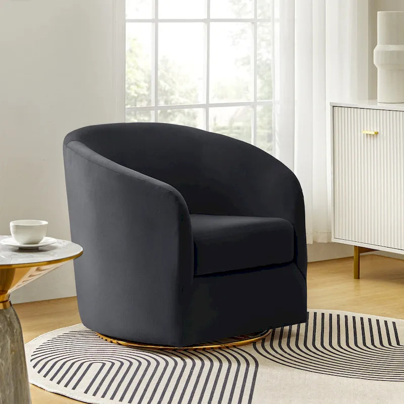 Sage Velvet Curved Swivel Barrel Accent Chair with Gold Metal Base