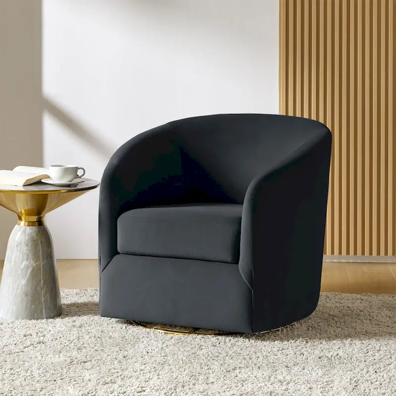Sage Velvet Curved Swivel Barrel Accent Chair with Gold Metal Base