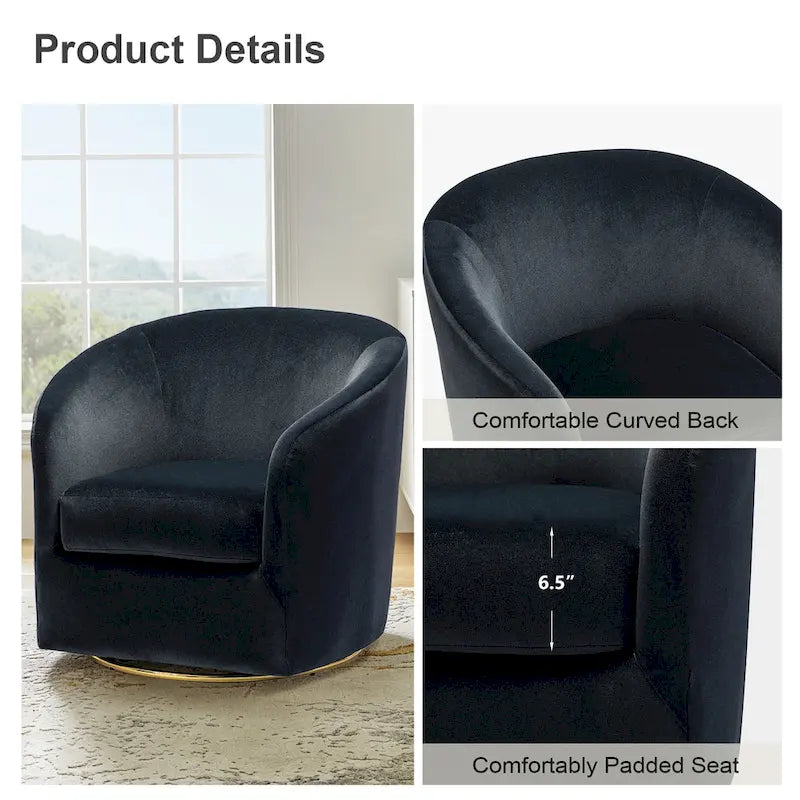 Sage Velvet Curved Swivel Barrel Accent Chair with Gold Metal Base