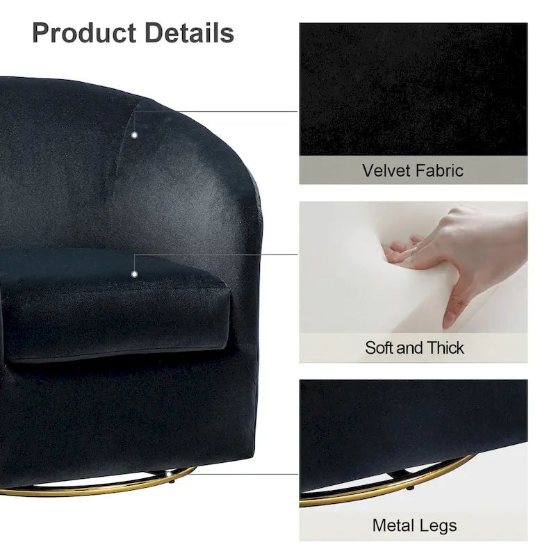 Sage Velvet Curved Swivel Barrel Accent Chair with Gold Metal Base