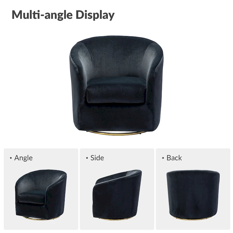 Sage Velvet Curved Swivel Barrel Accent Chair with Gold Metal Base