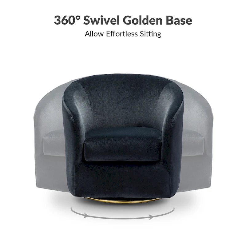 Sage Velvet Curved Swivel Barrel Accent Chair with Gold Metal Base