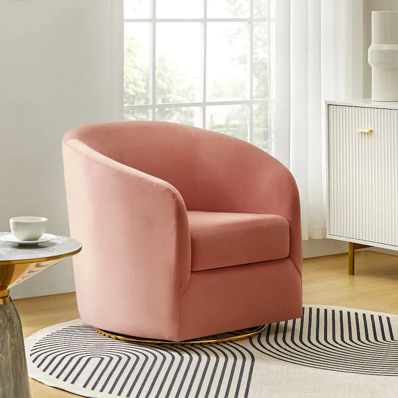 Sage Velvet Curved Swivel Barrel Accent Chair with Gold Metal Base