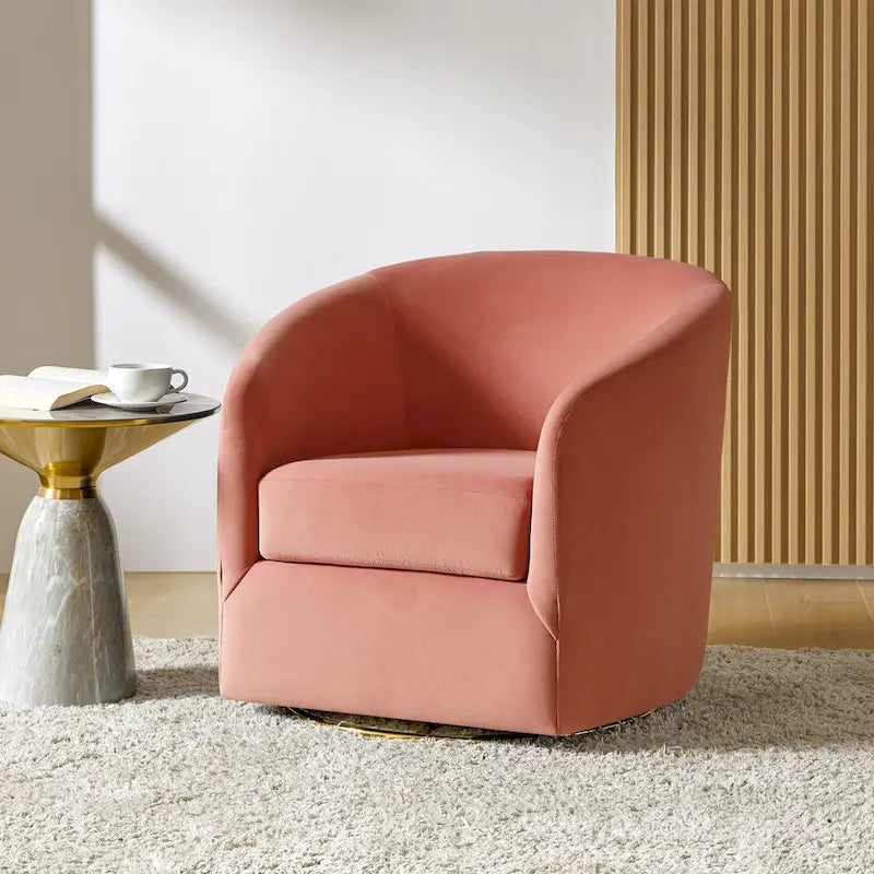 Sage Velvet Curved Swivel Barrel Accent Chair with Gold Metal Base