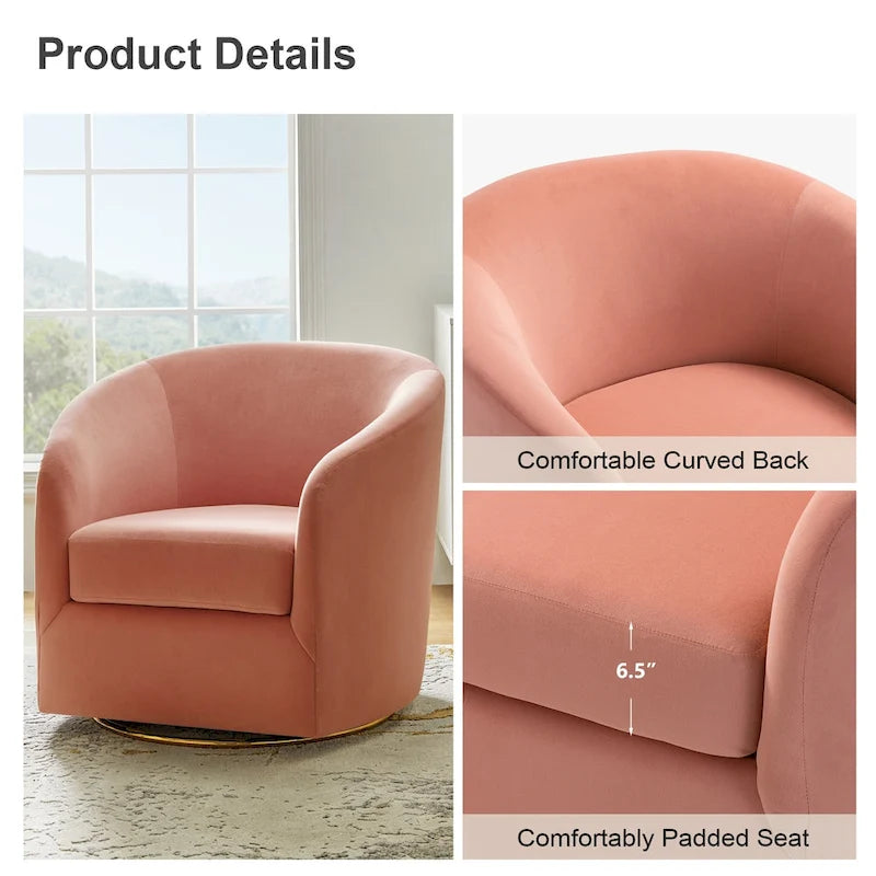 Sage Velvet Curved Swivel Barrel Accent Chair with Gold Metal Base