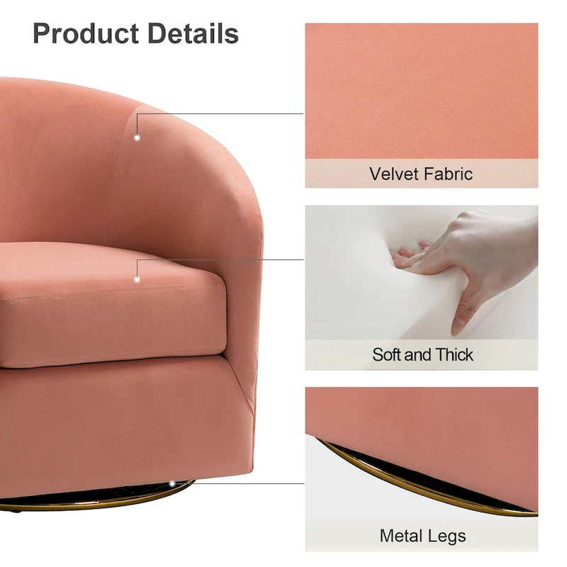 Sage Velvet Curved Swivel Barrel Accent Chair with Gold Metal Base