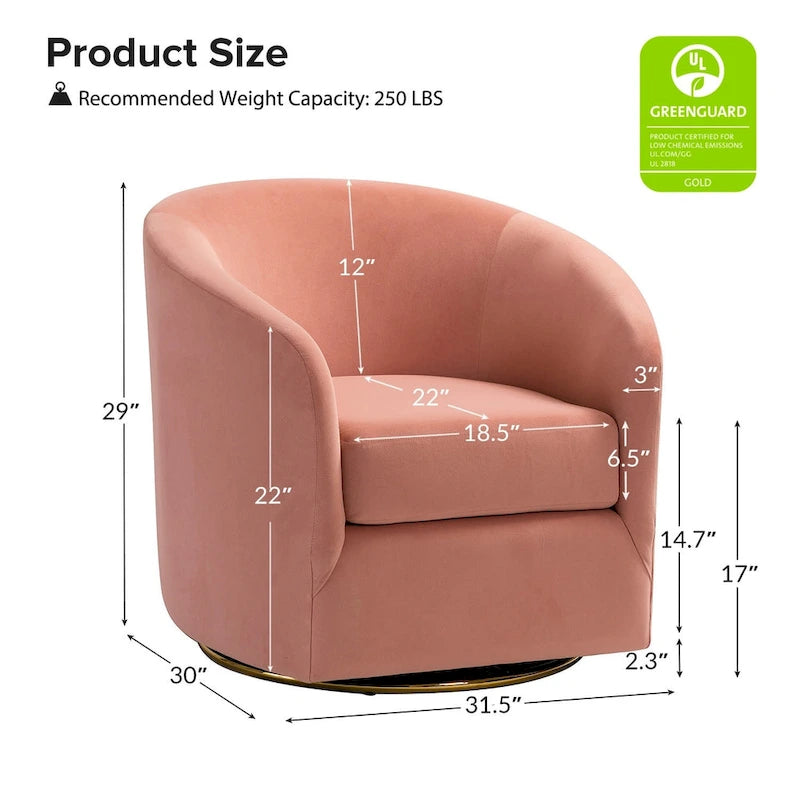 Sage Velvet Curved Swivel Barrel Accent Chair with Gold Metal Base