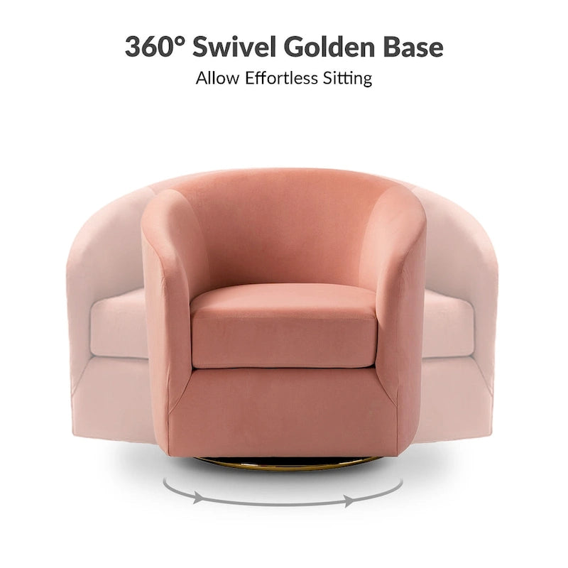 Sage Velvet Curved Swivel Barrel Accent Chair with Gold Metal Base