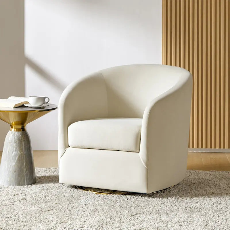 Sage Velvet Curved Swivel Barrel Accent Chair with Gold Metal Base