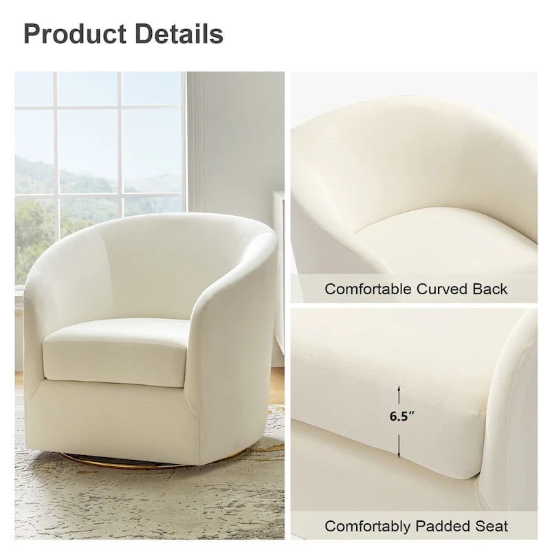 Sage Velvet Curved Swivel Barrel Accent Chair with Gold Metal Base