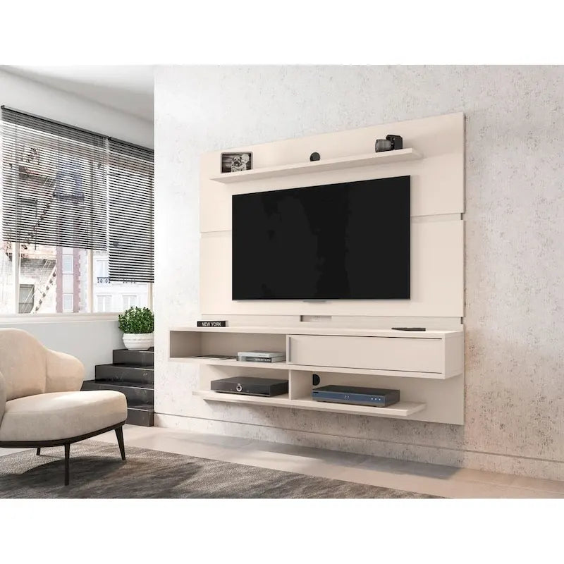 Wall-Mounted Floating TV Panel Entertainment Center with Storage Shelves