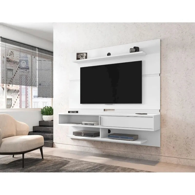 Wall-Mounted Floating TV Panel Entertainment Center with Storage Shelves