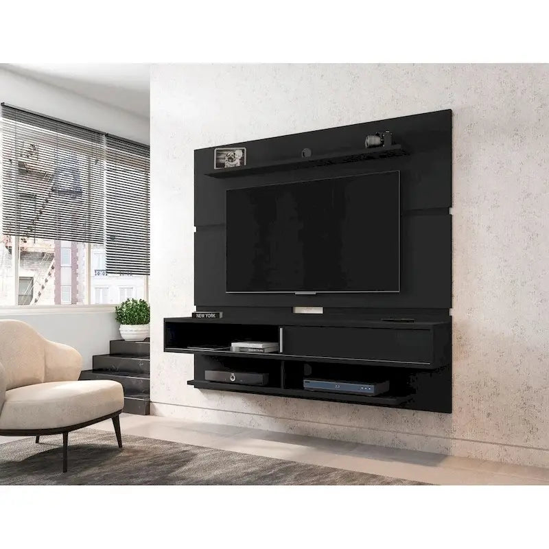 Wall-Mounted Floating TV Panel Entertainment Center with Storage Shelves