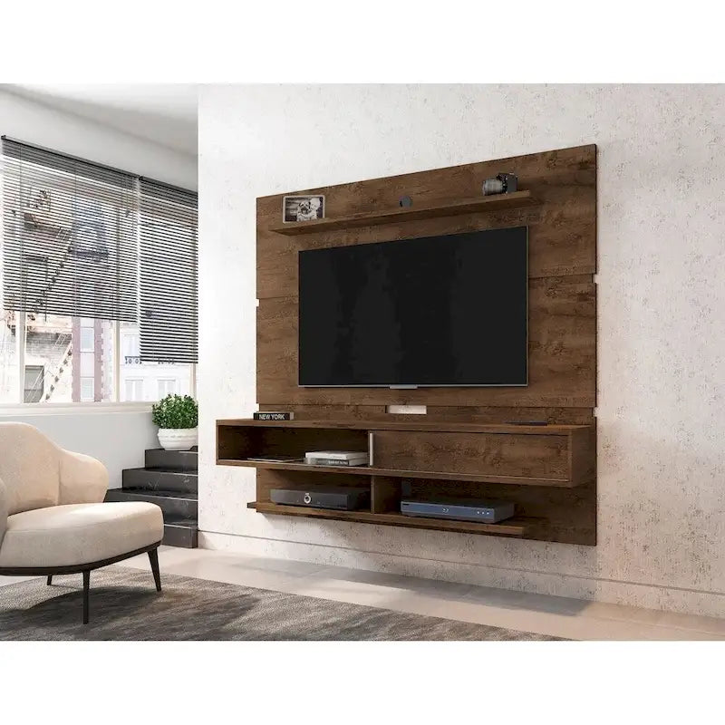 Wall-Mounted Floating TV Panel Entertainment Center with Storage Shelves