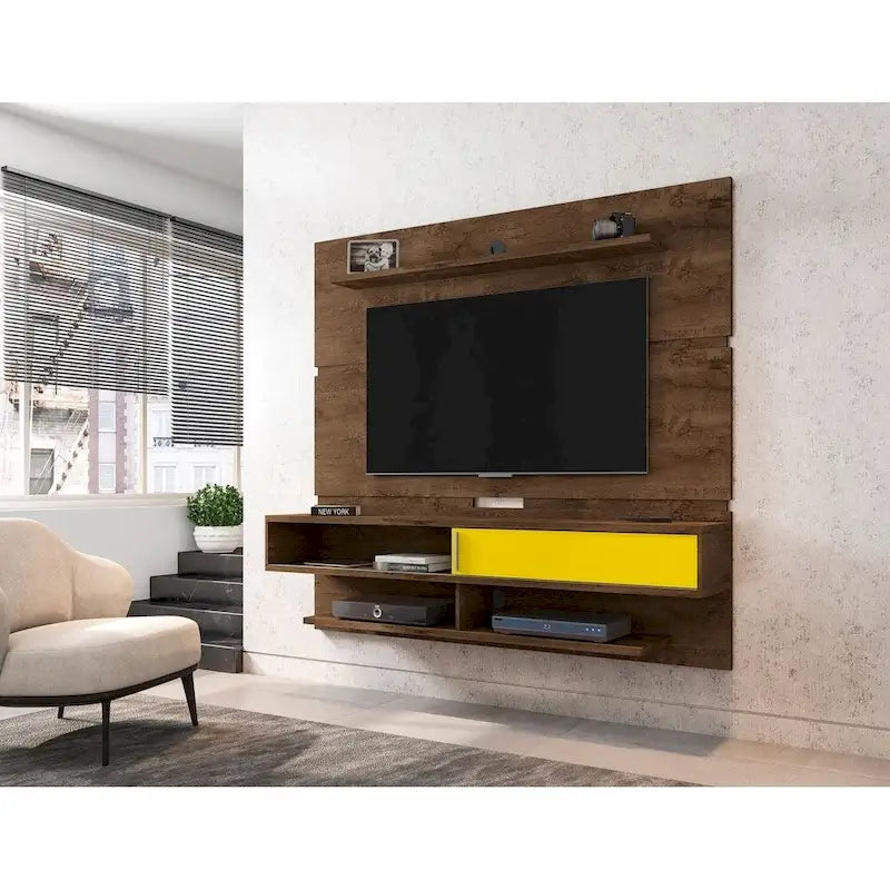 Wall-Mounted Floating TV Panel Entertainment Center with Storage Shelves