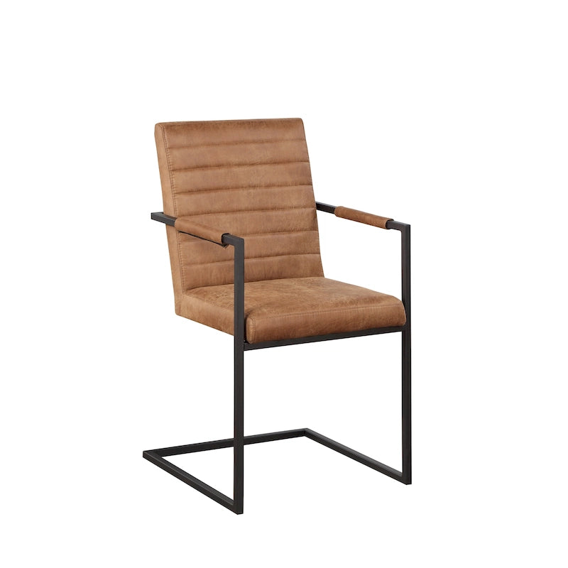 Upholstered Sled Base Armchair with Channel Tufted Back in Brown