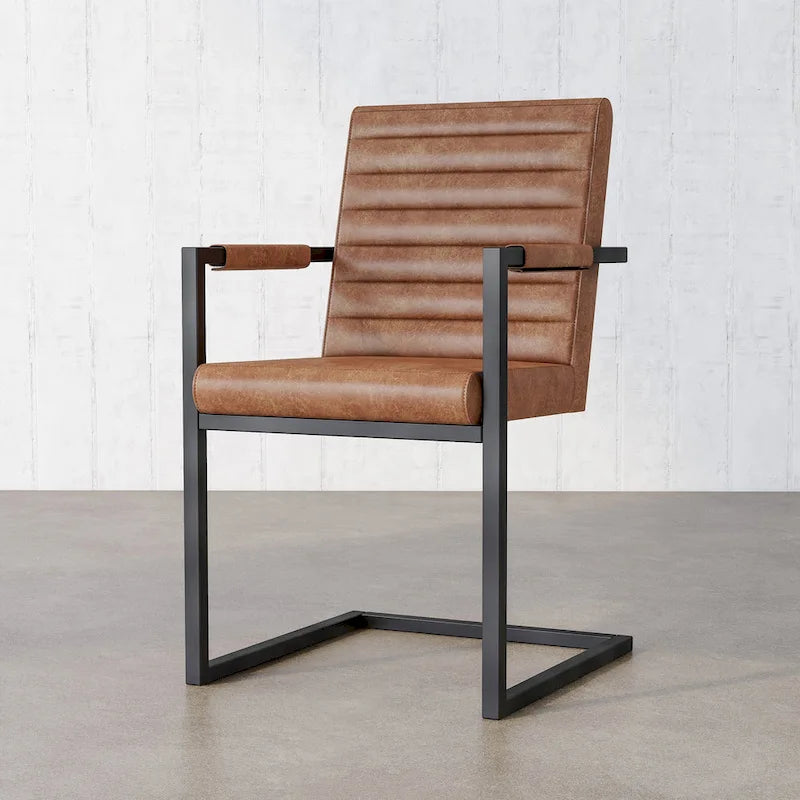 Upholstered Sled Base Armchair with Channel Tufted Back in Brown