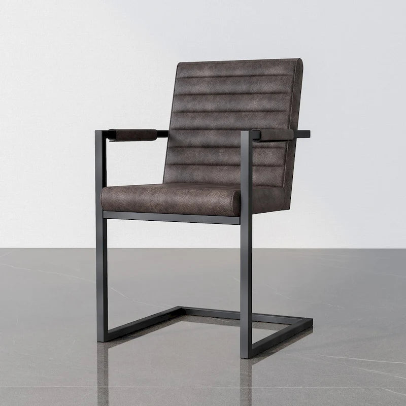 Upholstered Sled Base Armchair with Channel Tufted Back in Brown