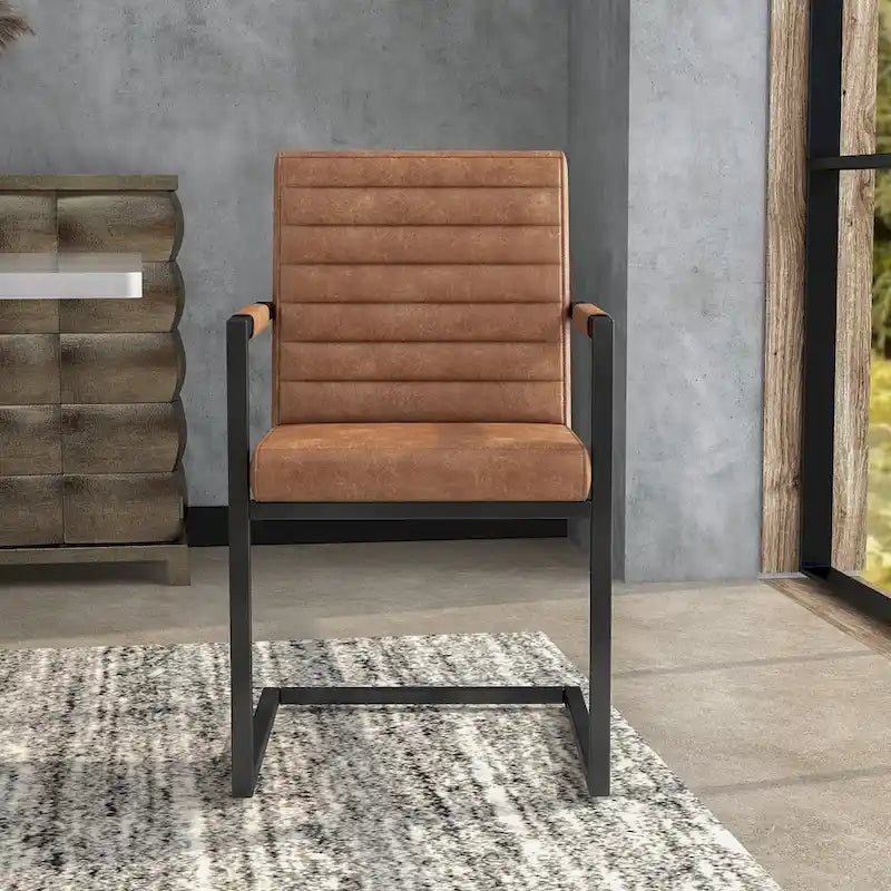 Upholstered Sled Base Armchair with Channel Tufted Back in Brown