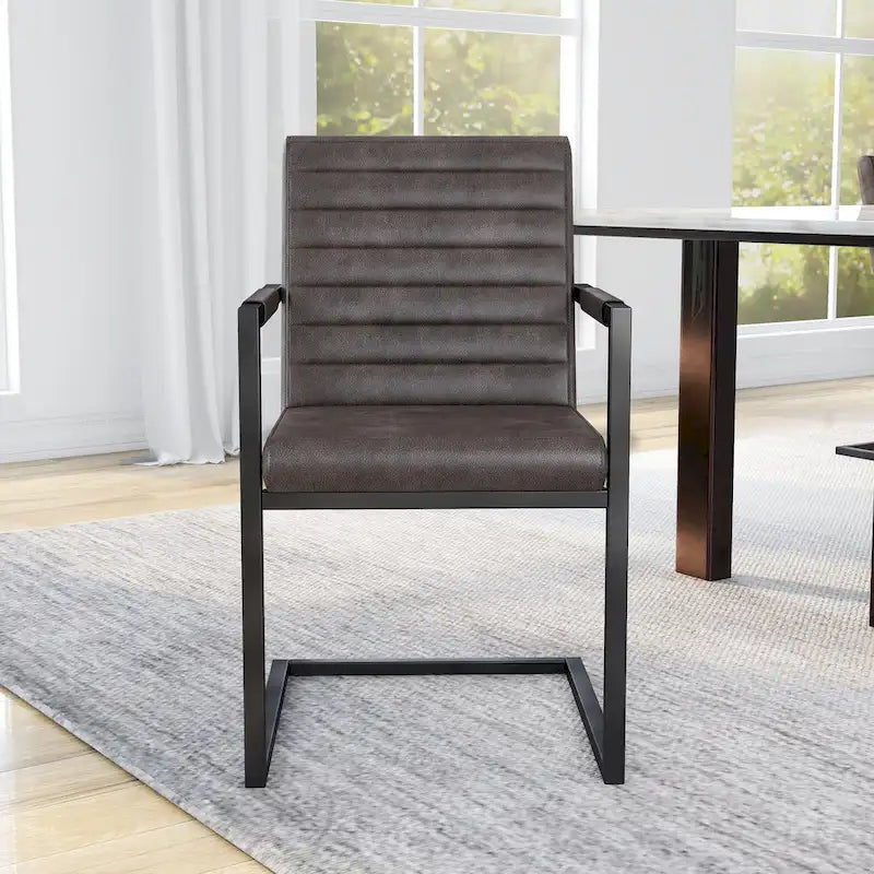 Upholstered Sled Base Armchair with Channel Tufted Back in Brown