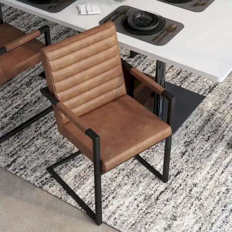 Upholstered Sled Base Armchair with Channel Tufted Back in Brown