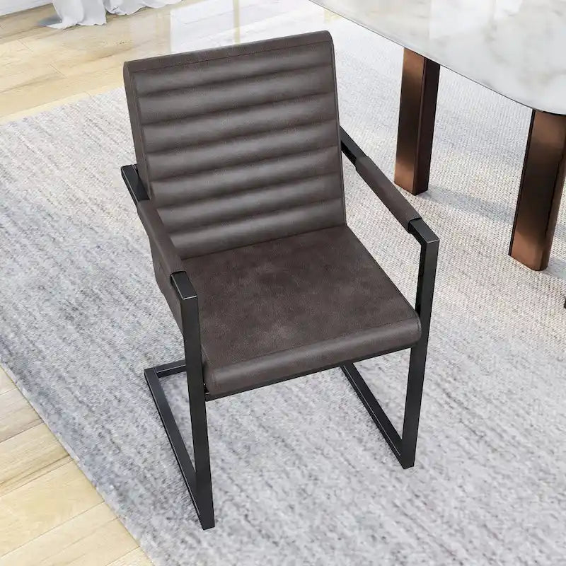 Upholstered Sled Base Armchair with Channel Tufted Back in Brown
