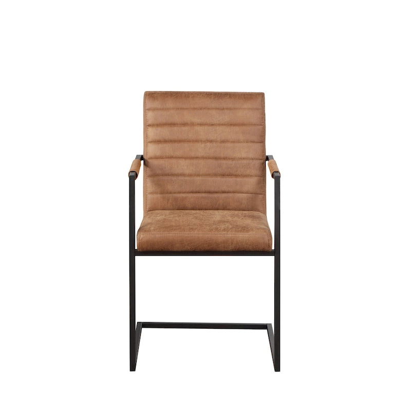 Upholstered Sled Base Armchair with Channel Tufted Back in Brown