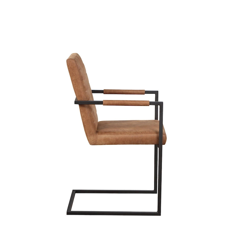 Upholstered Sled Base Armchair with Channel Tufted Back in Brown