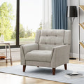 Mid-Century Modern Tufted Fabric Club Chair with Walnut Wood Legs