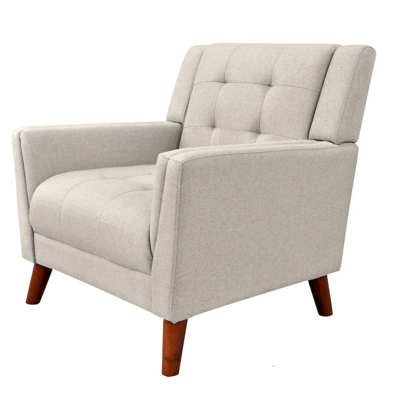 Mid-Century Modern Tufted Fabric Club Chair with Walnut Wood Legs