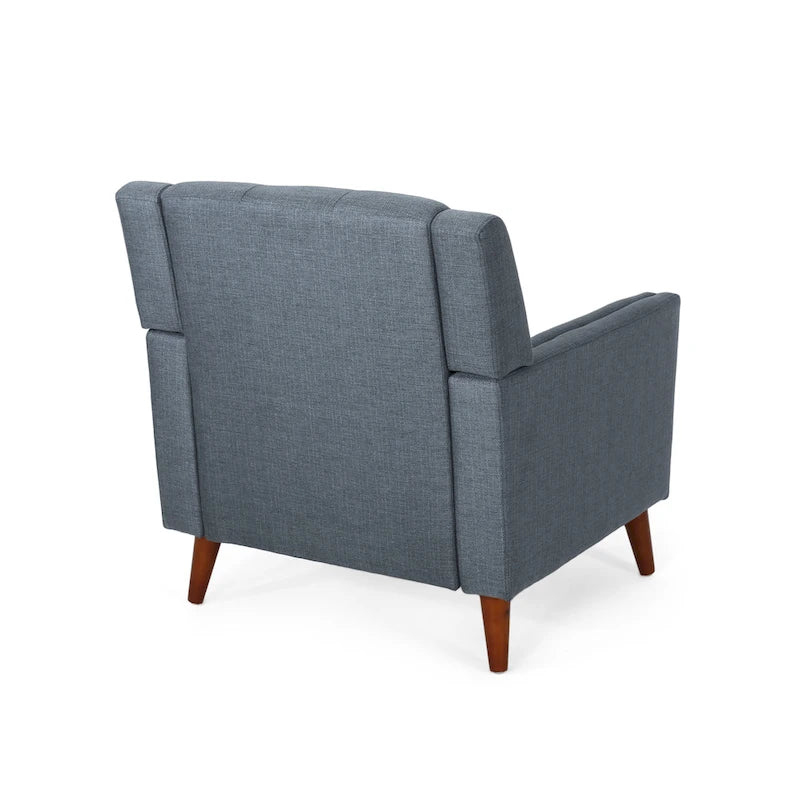 Mid-Century Modern Tufted Fabric Club Chair with Walnut Wood Legs