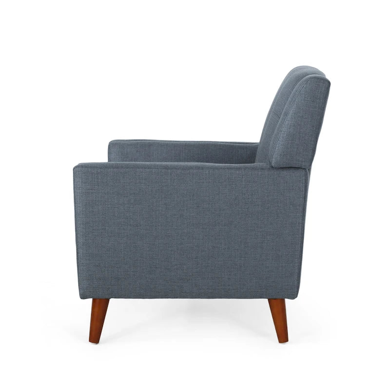 Mid-Century Modern Tufted Fabric Club Chair with Walnut Wood Legs