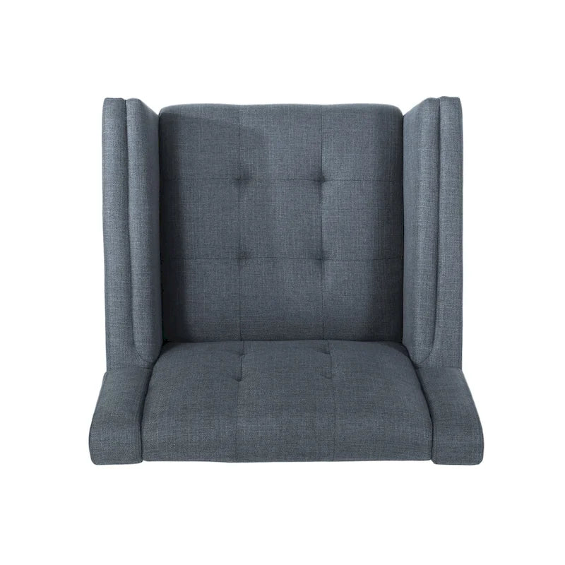 Mid-Century Modern Tufted Fabric Club Chair with Walnut Wood Legs
