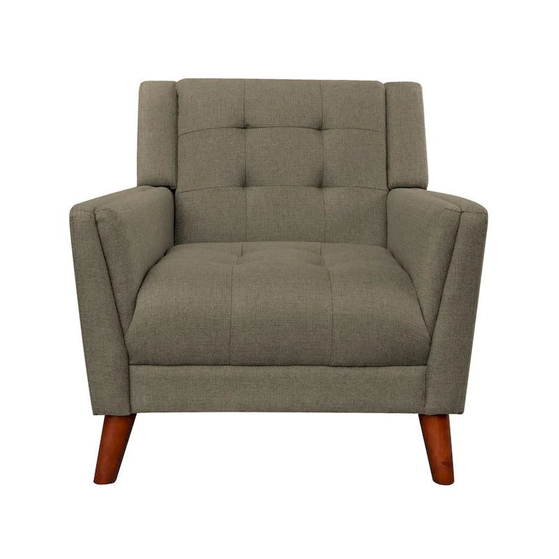 Mid-Century Modern Tufted Fabric Club Chair with Walnut Wood Legs