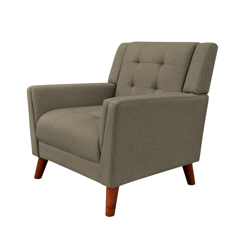 Mid-Century Modern Tufted Fabric Club Chair with Walnut Wood Legs