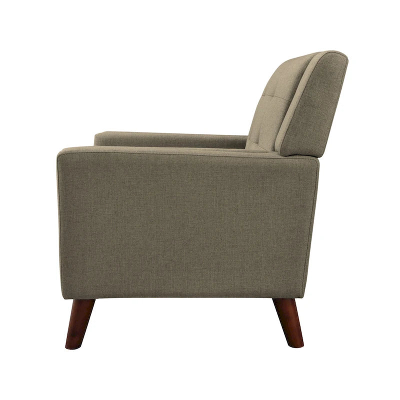 Mid-Century Modern Tufted Fabric Club Chair with Walnut Wood Legs