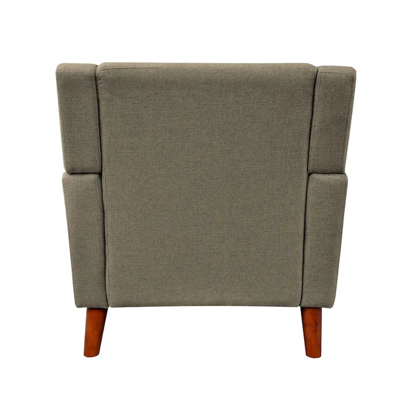 Mid-Century Modern Tufted Fabric Club Chair with Walnut Wood Legs