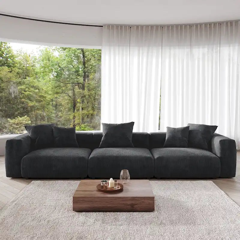 Deep Seat Corduroy Sofa 3-Seater Modern Living Room Couch with Cushions