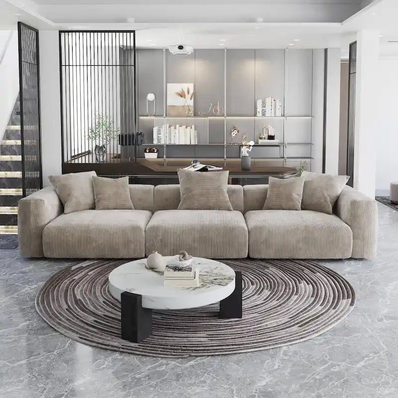 Deep Seat Corduroy Sofa 3-Seater Modern Living Room Couch with Cushions