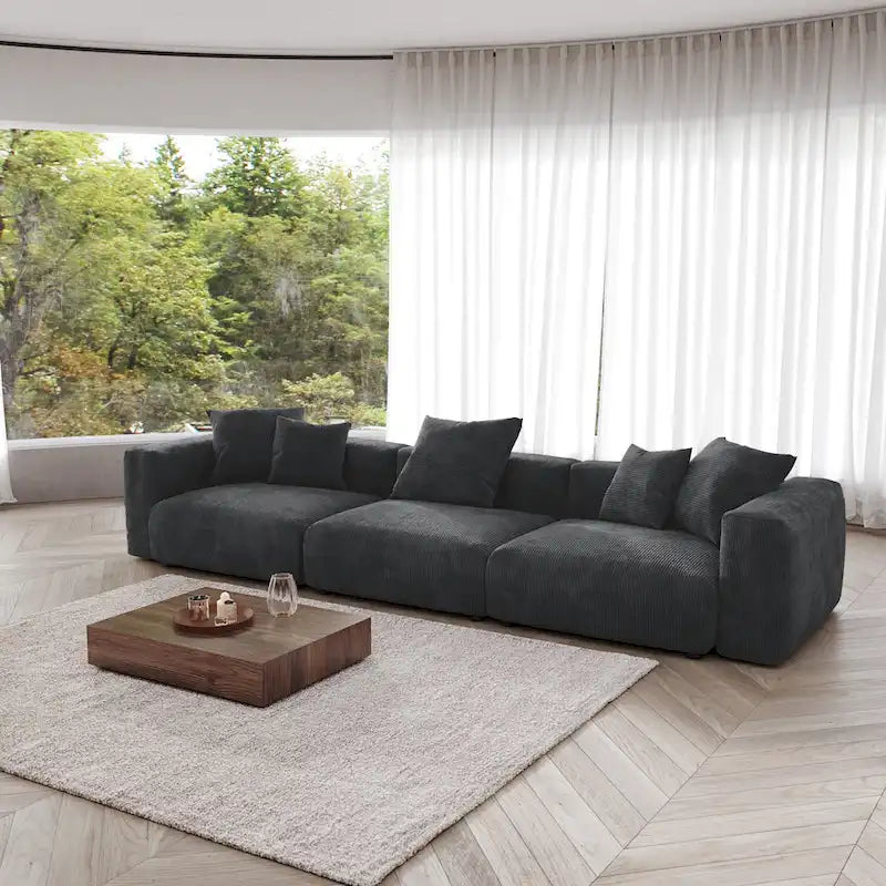Deep Seat Corduroy Sofa 3-Seater Modern Living Room Couch with Cushions