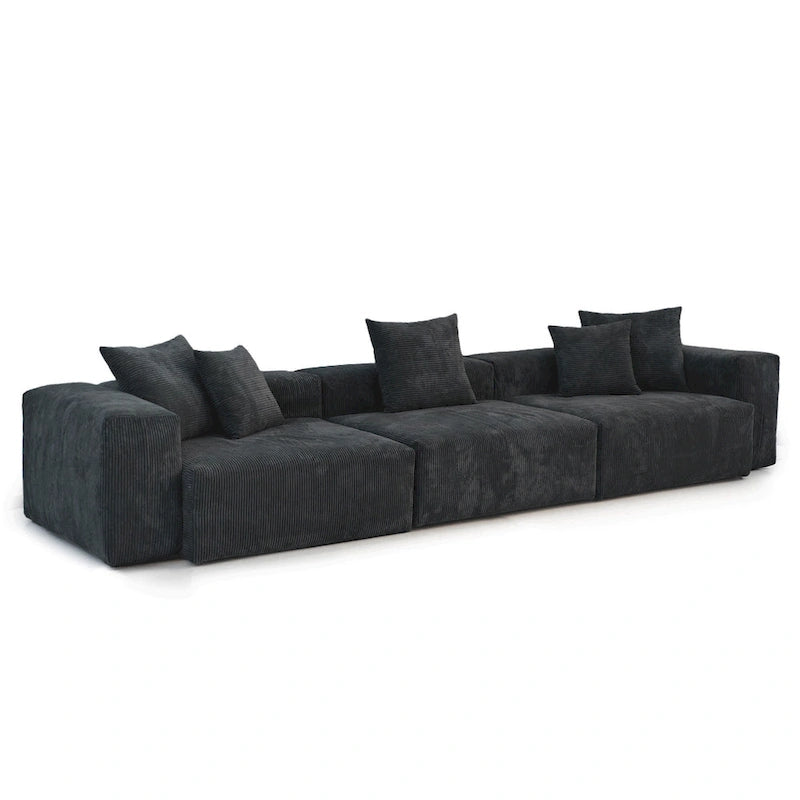 Deep Seat Corduroy Sofa 3-Seater Modern Living Room Couch with Cushions