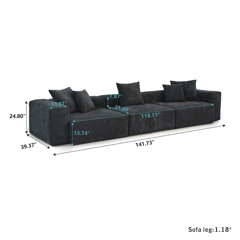 Deep Seat Corduroy Sofa 3-Seater Modern Living Room Couch with Cushions