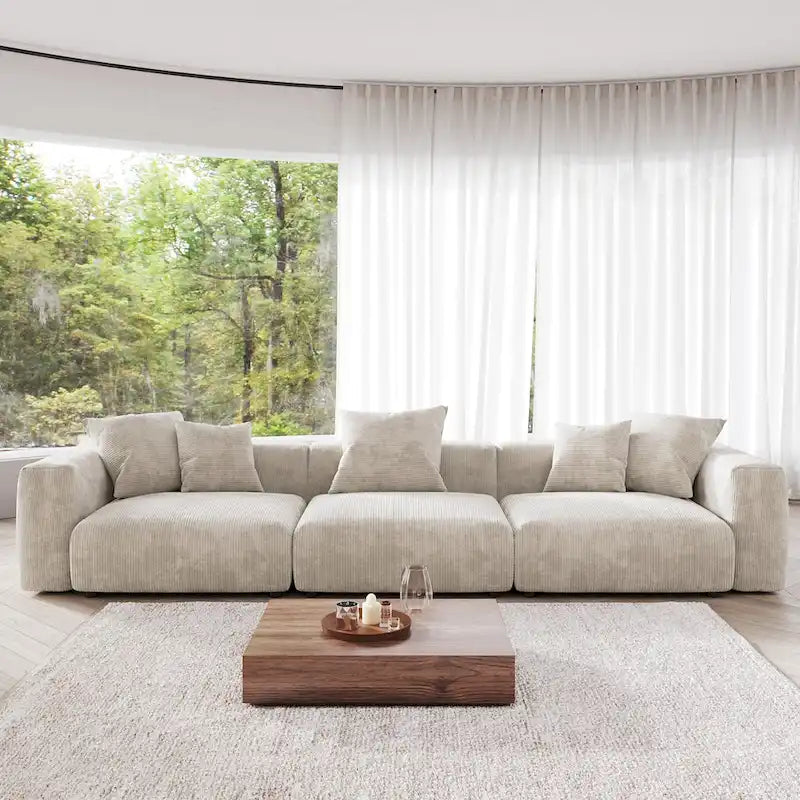 Deep Seat Corduroy Sofa 3-Seater Modern Living Room Couch with Cushions