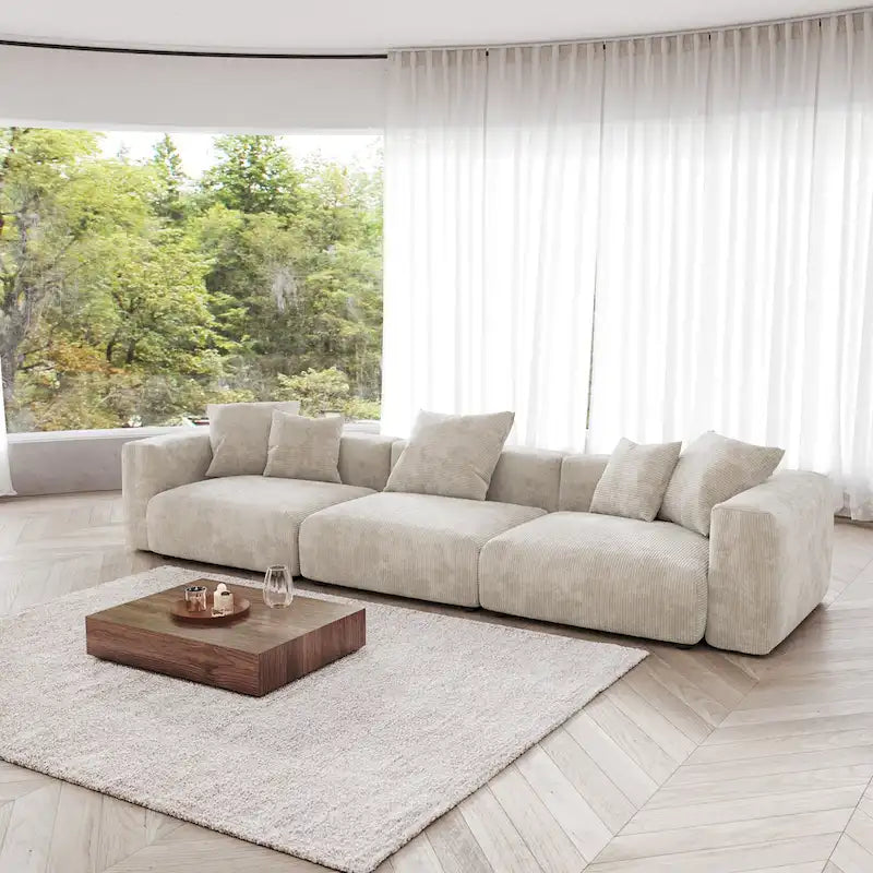 Deep Seat Corduroy Sofa 3-Seater Modern Living Room Couch with Cushions